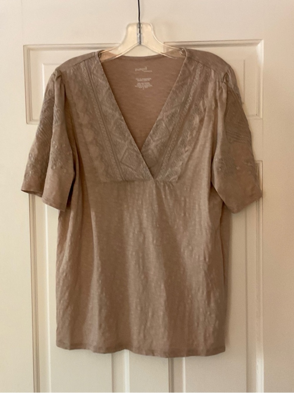 J. Jill Pure Jill Embroidered Garment Dyed Top Neutral Natural Size M Medium
